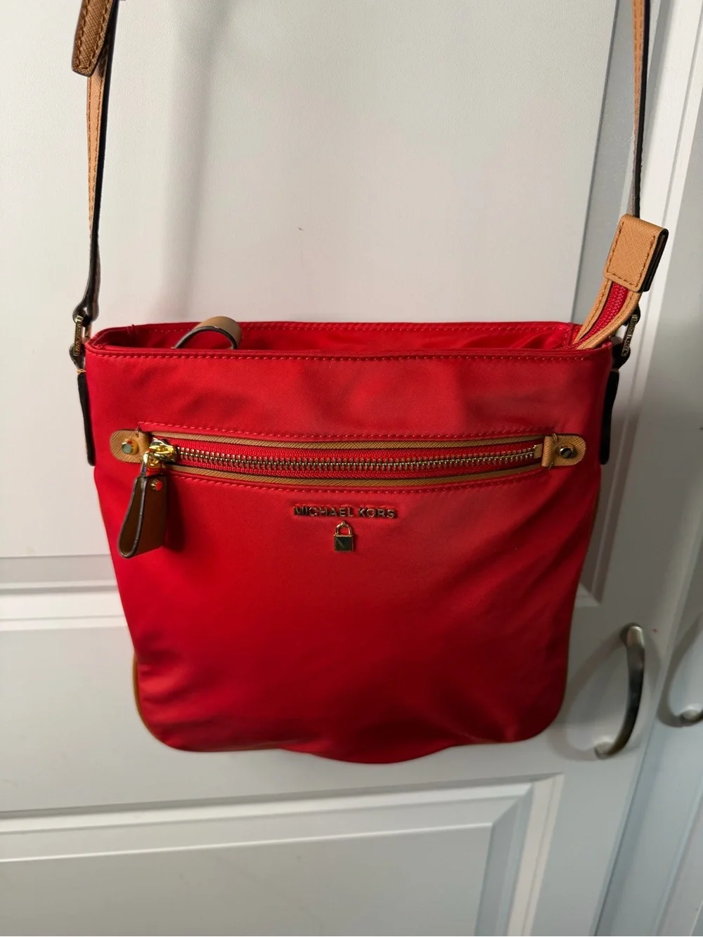 Michael Kors Red Crossbody with Tan Adjustable Strap